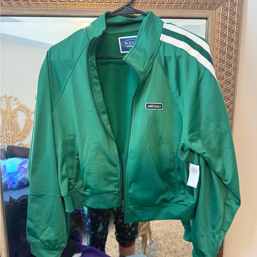 Old Navy Green Bomber Jacket with White Stripes
